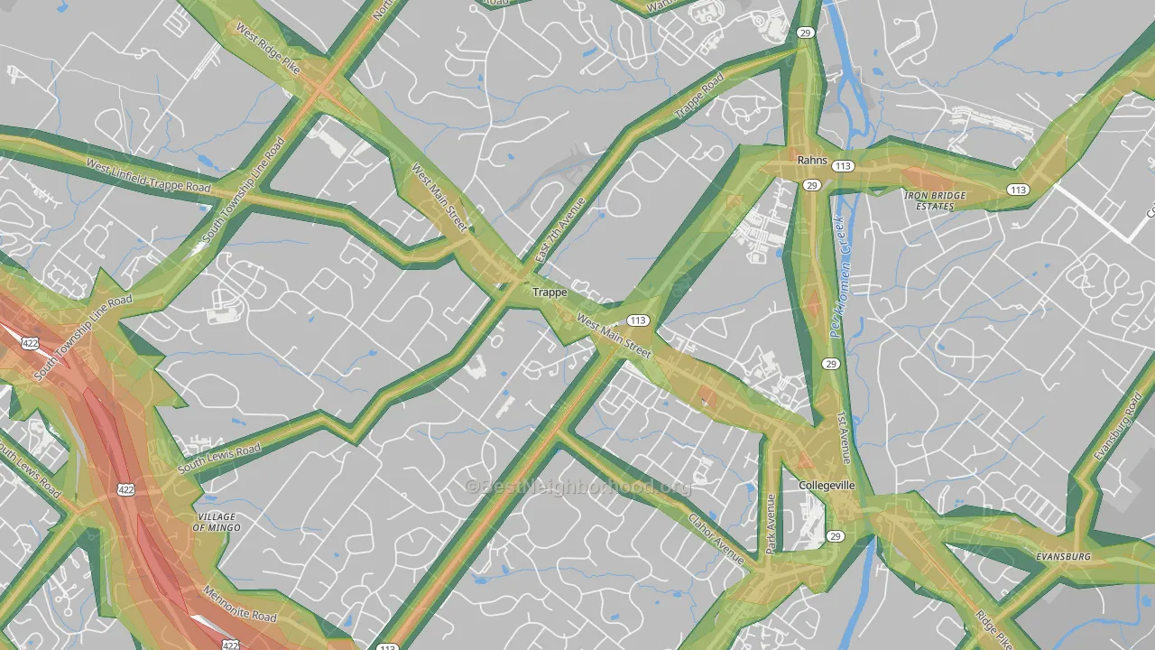Trappe, PA Map of Noise Levels in Trappe