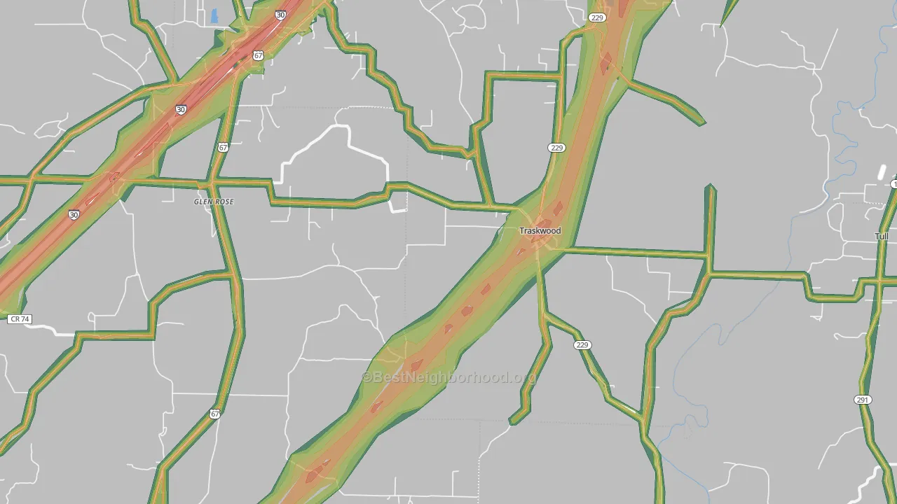 Traskwood, AR Map of Noise Levels in Traskwood