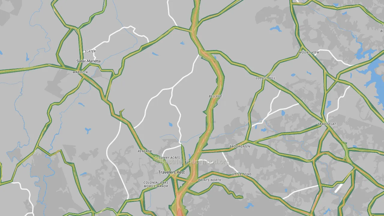 Travelers Rest, SC Map of Noise Levels in Travelers Rest