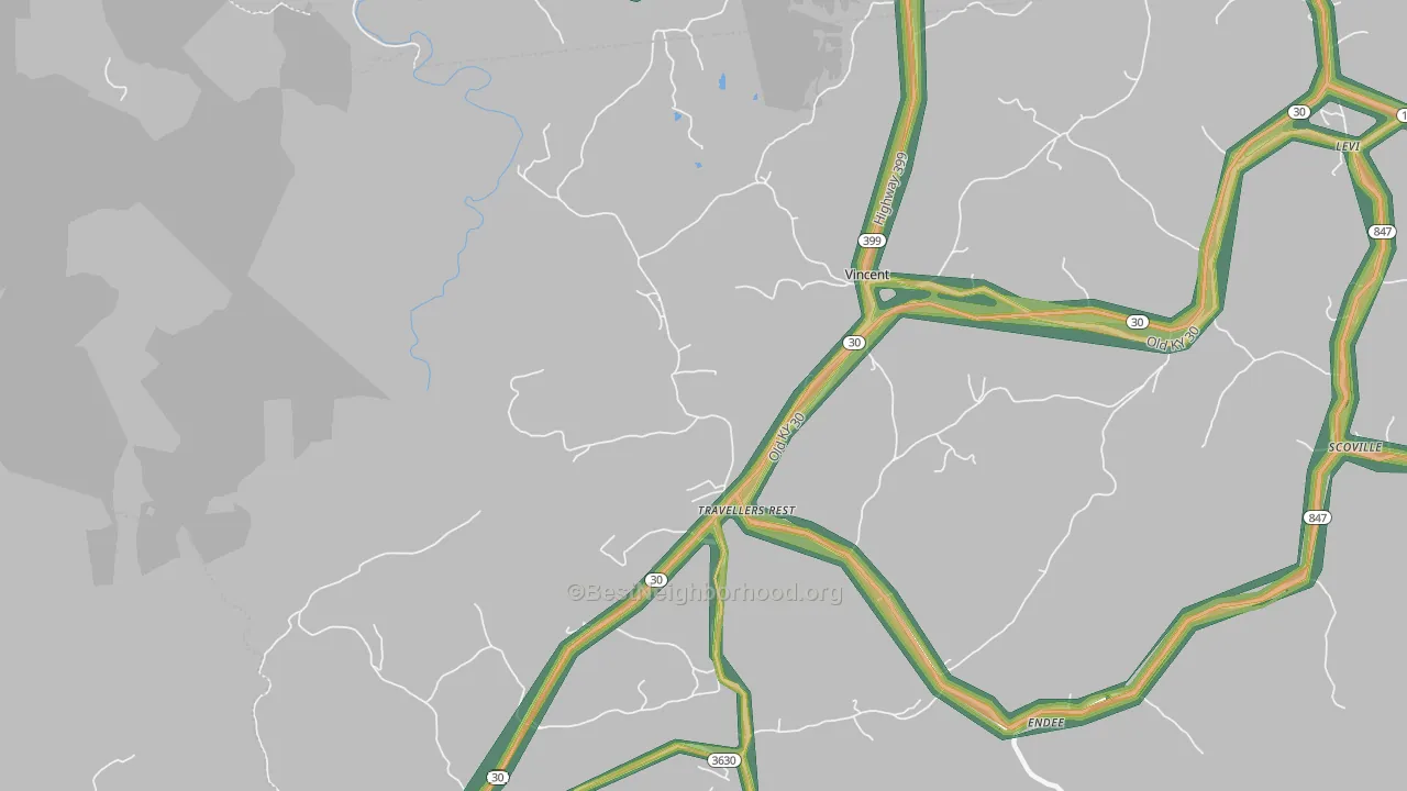 Travellers Rest, KY Map of Noise Levels in Travellers Rest