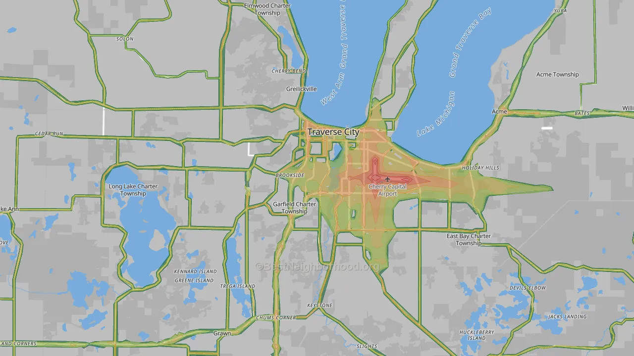 Traverse City, MI Map of Noise Levels in Traverse City