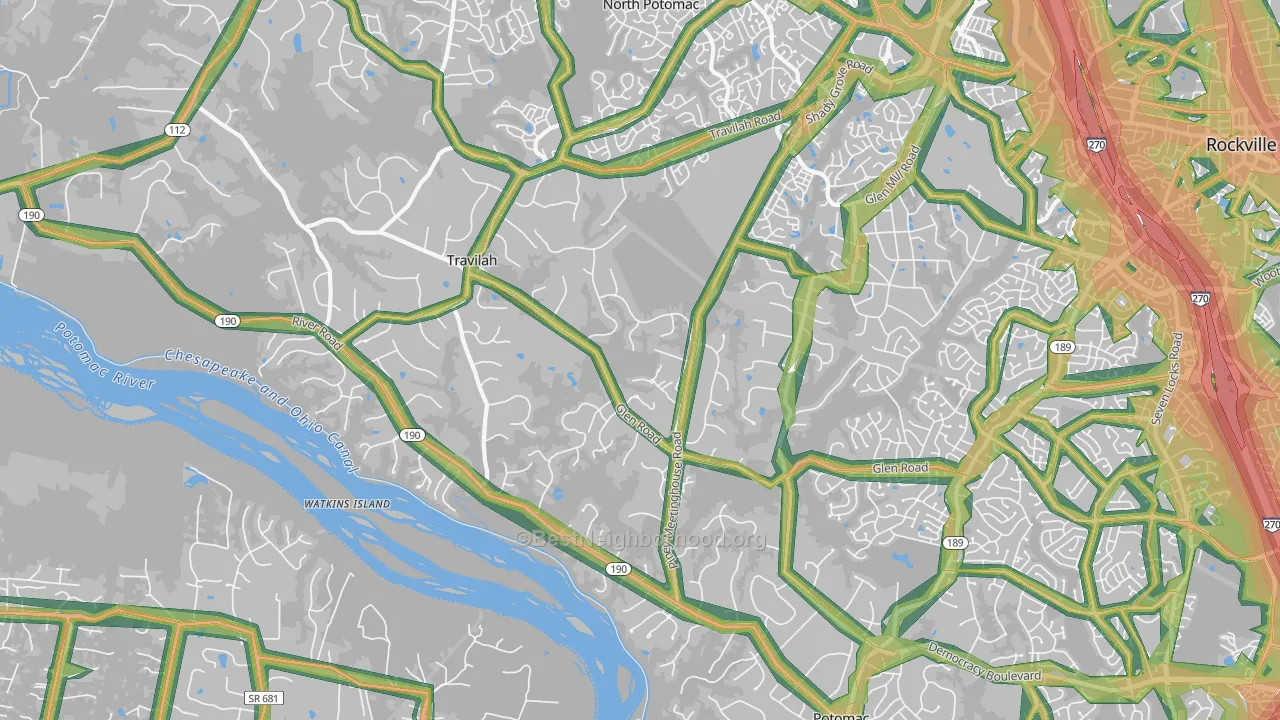 Travilah, MD Map of Noise Levels in Travilah