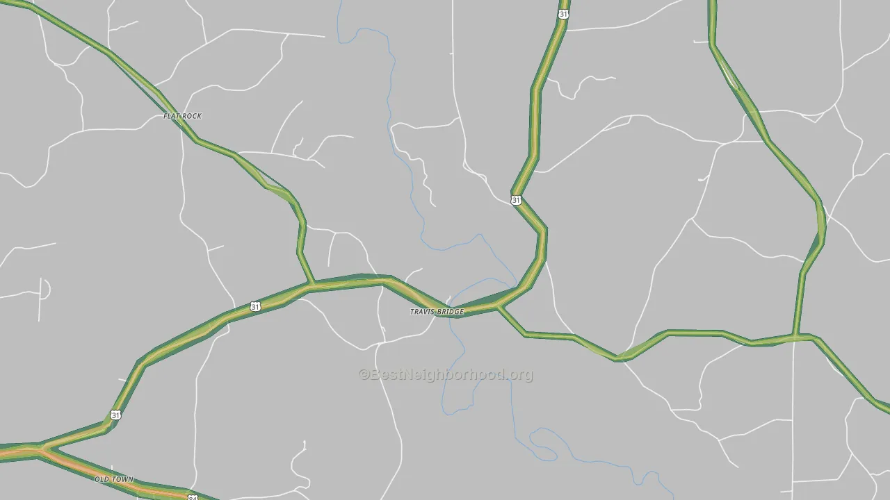 Travis Bridge, AL Map of Noise Levels in Travis Bridge