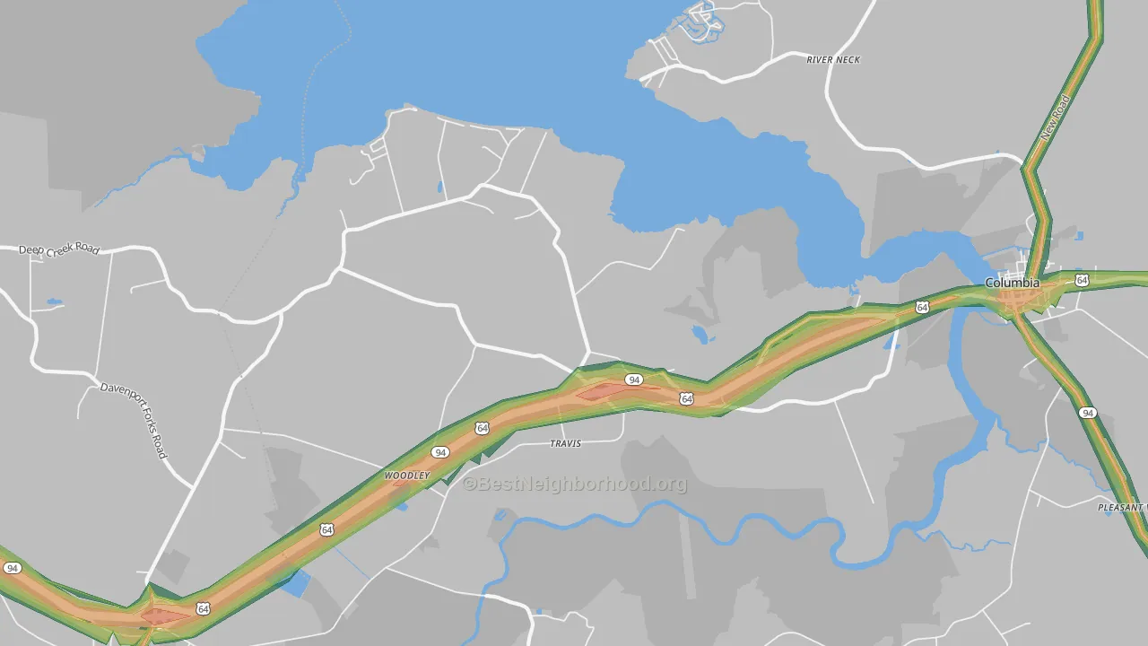 Travis, NC Map of Noise Levels in Travis