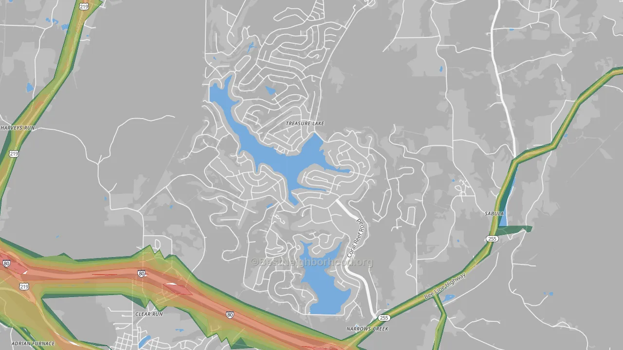 Treasure Lake, PA Map of Noise Levels in Treasure Lake