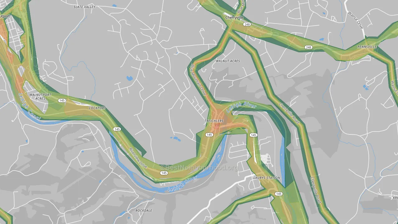 Treichlers, PA Map of Noise Levels in Treichlers