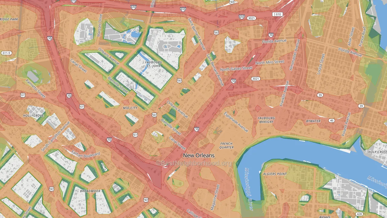 Treme' Lafitte, New Orleans, LA Map of Noise Levels in Treme' Lafitte