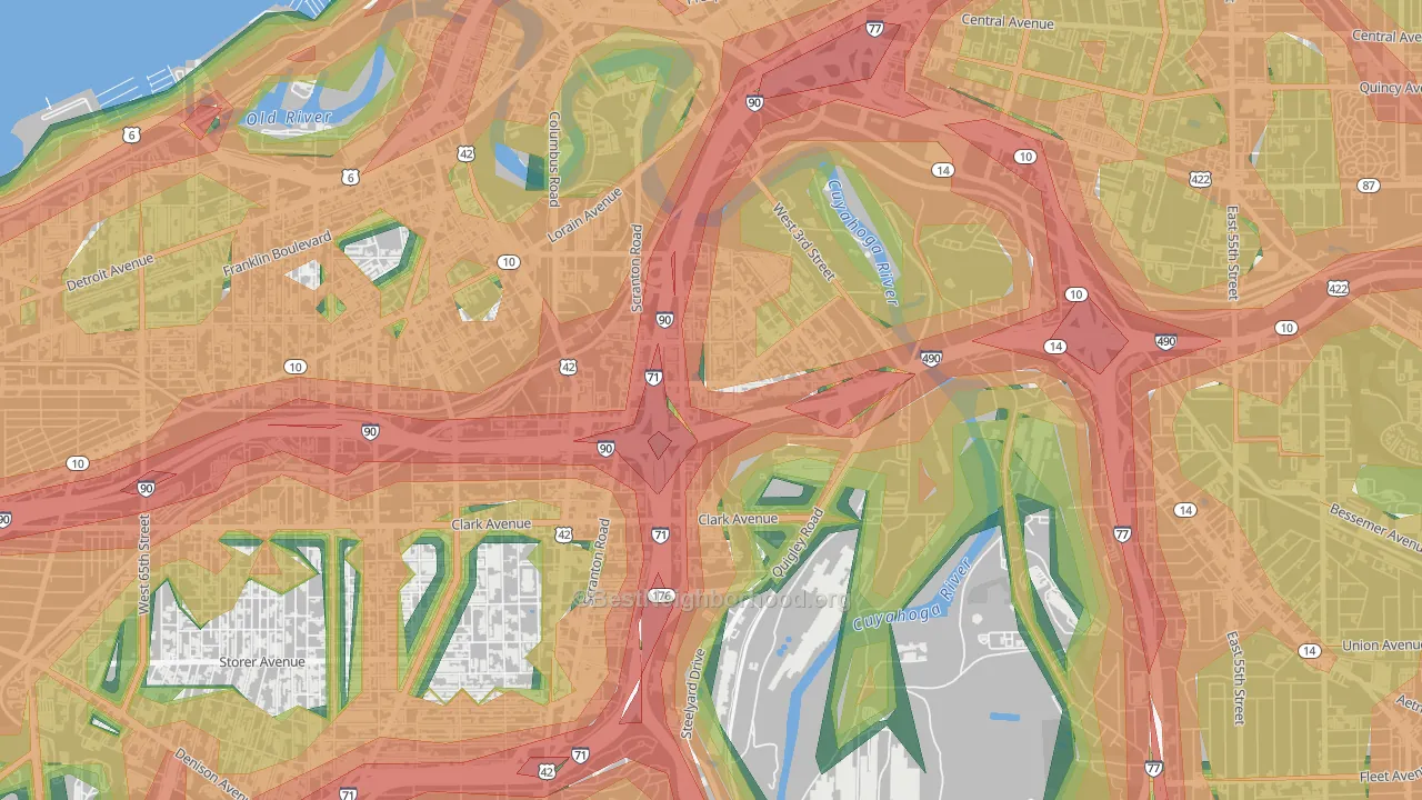Tremont, Cleveland, OH Map of Noise Levels in Tremont