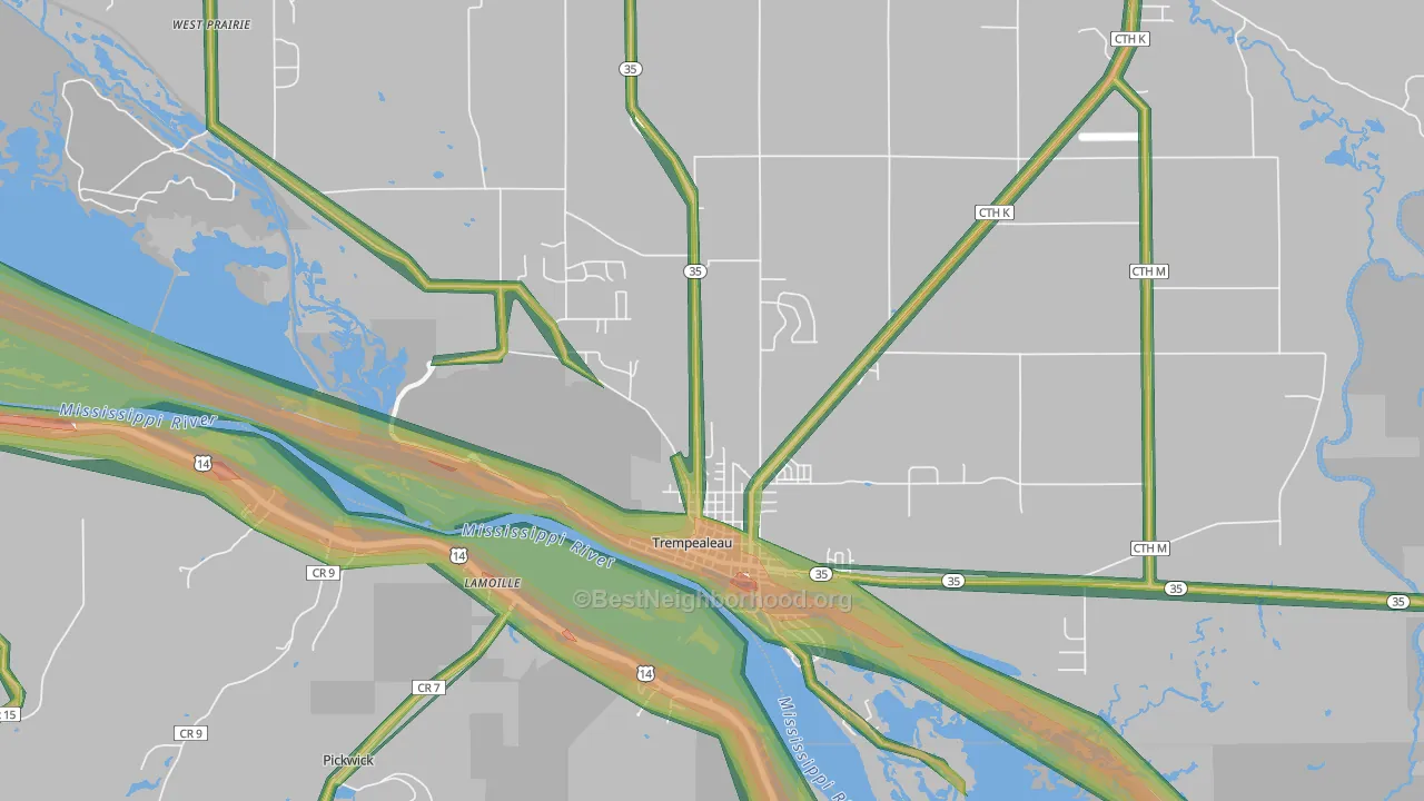 Trempealeau, WI Map of Noise Levels in Trempealeau