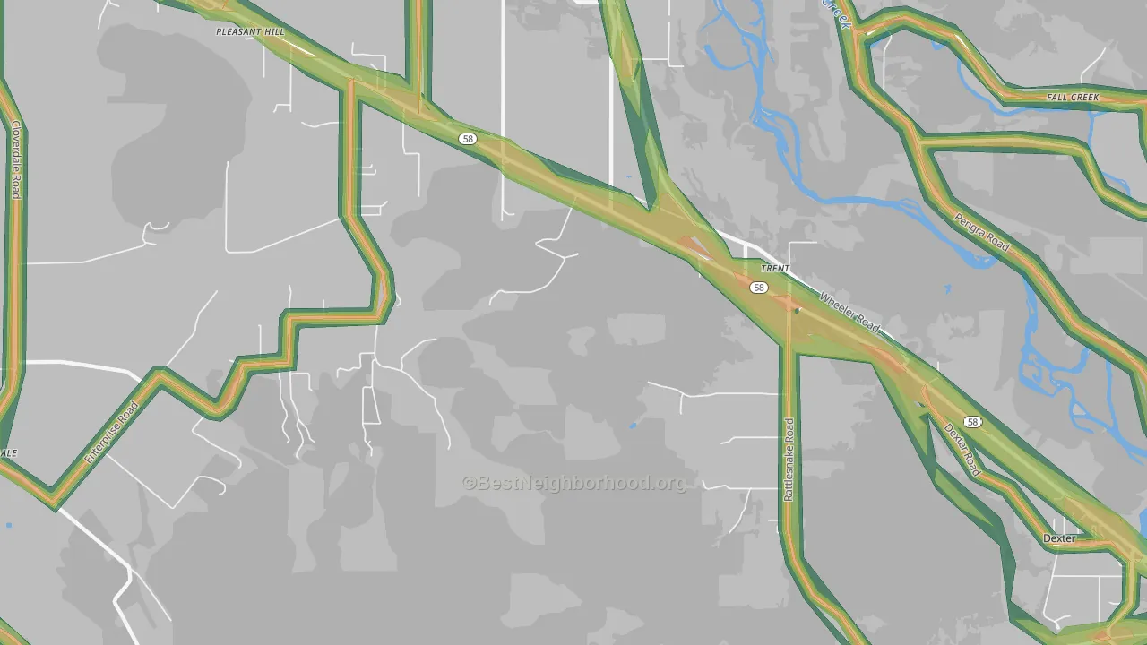 Trent, OR Map of Noise Levels in Trent