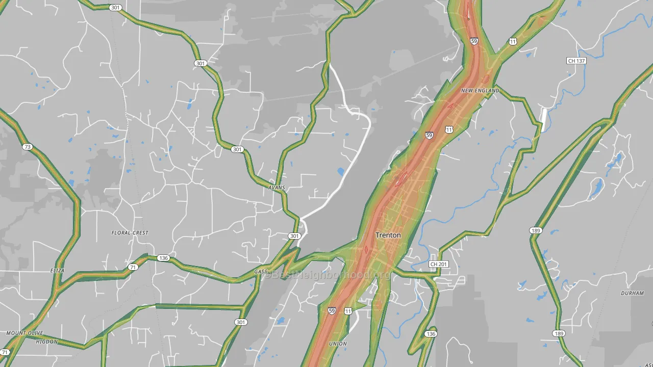 Trenton, GA Map of Noise Levels in Trenton
