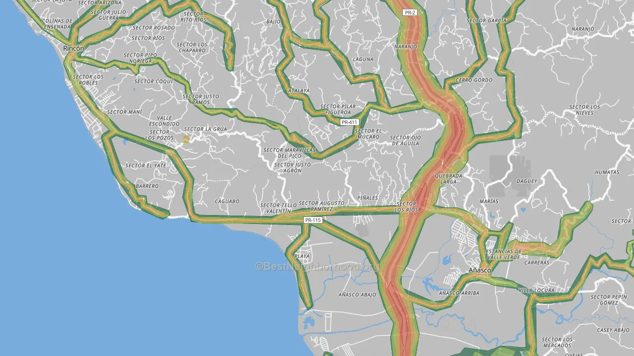 Tres Hermanos, PR Map of Noise Levels in Tres Hermanos