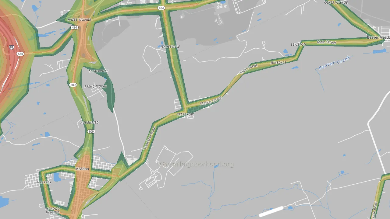 Tresckow, PA Map of Noise Levels in Tresckow