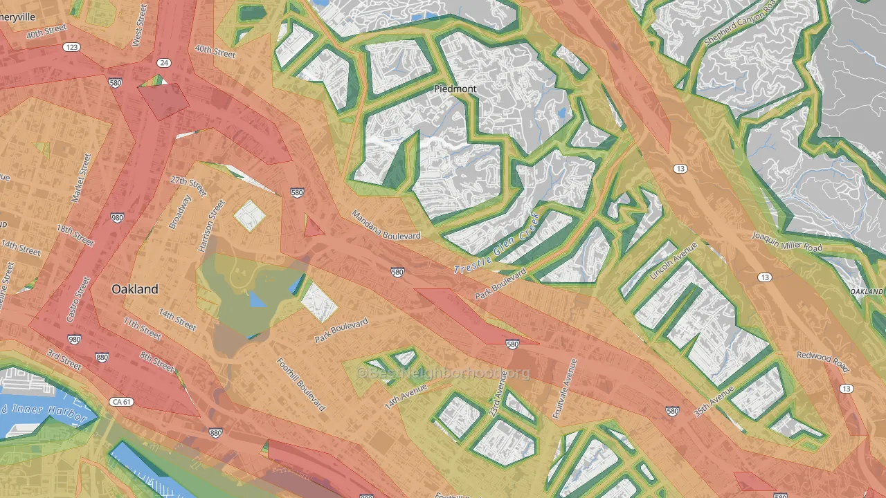 Trestle Glen, Oakland, CA Map of Noise Levels in Trestle Glen