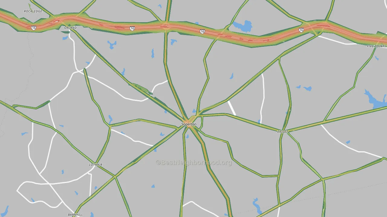 Treutlen County, GA Map of Noise Levels in Treutlen County