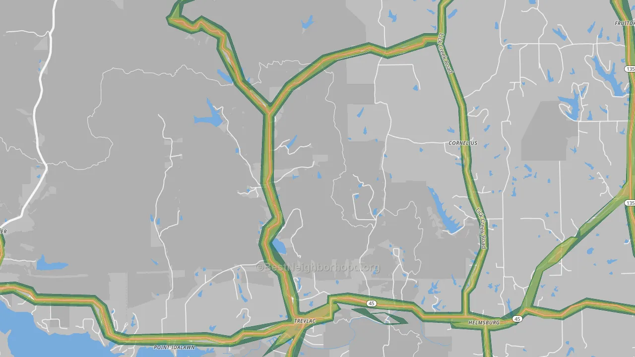 Trevlac, IN Map of Noise Levels in Trevlac