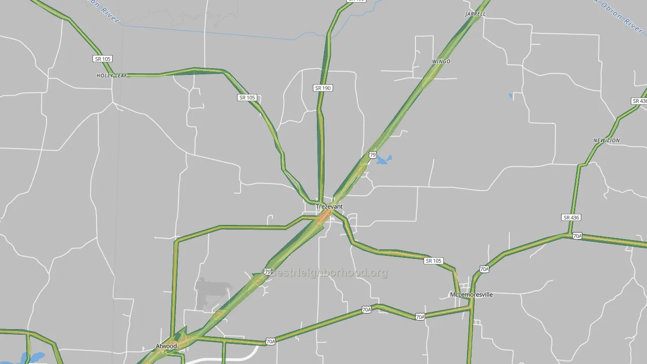 Trezevant, TN Map of Noise Levels in Trezevant