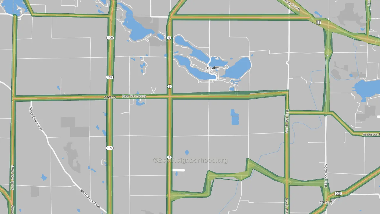 Tri-Lakes, IN Map of Noise Levels in Tri-Lakes