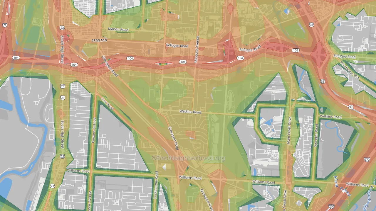 Tri-South, Columbus, OH Map of Noise Levels in Tri-South