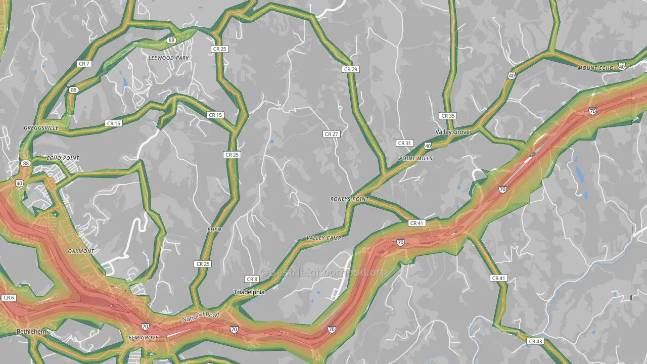 Triadelphia, WV Map of Noise Levels in Triadelphia