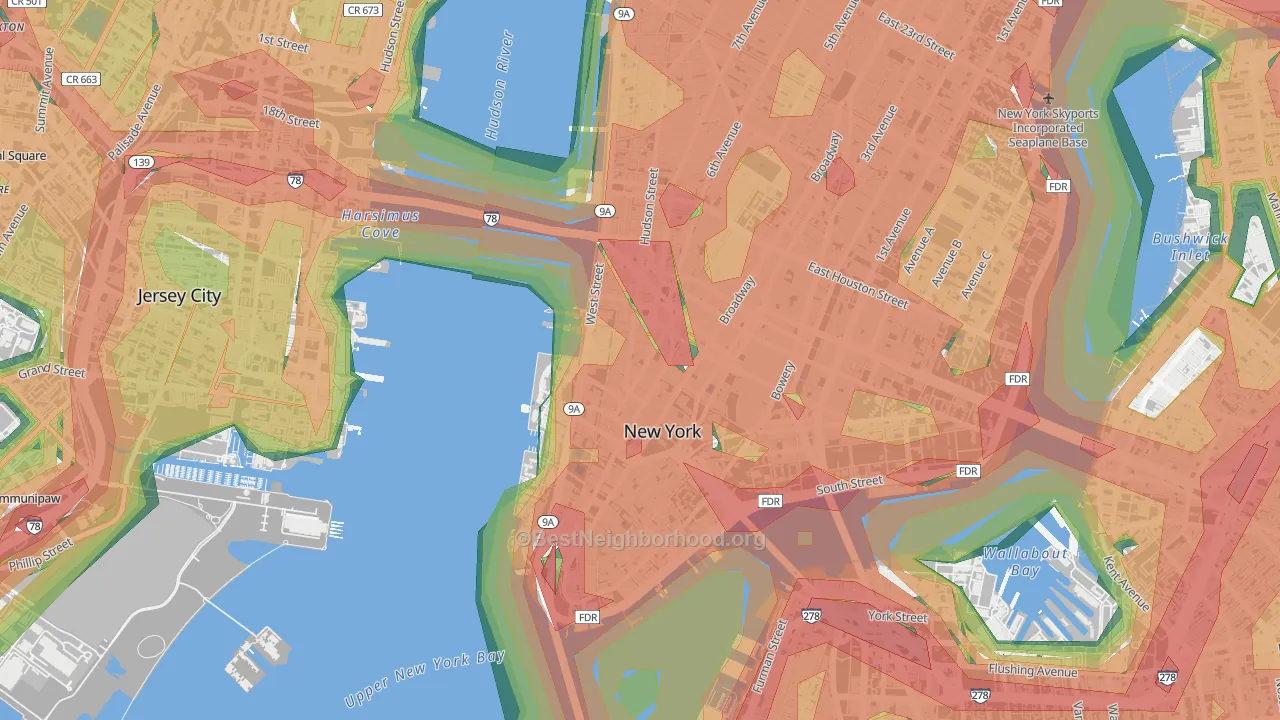 Tribeca, Manhattan, NY Map of Noise Levels in Tribeca