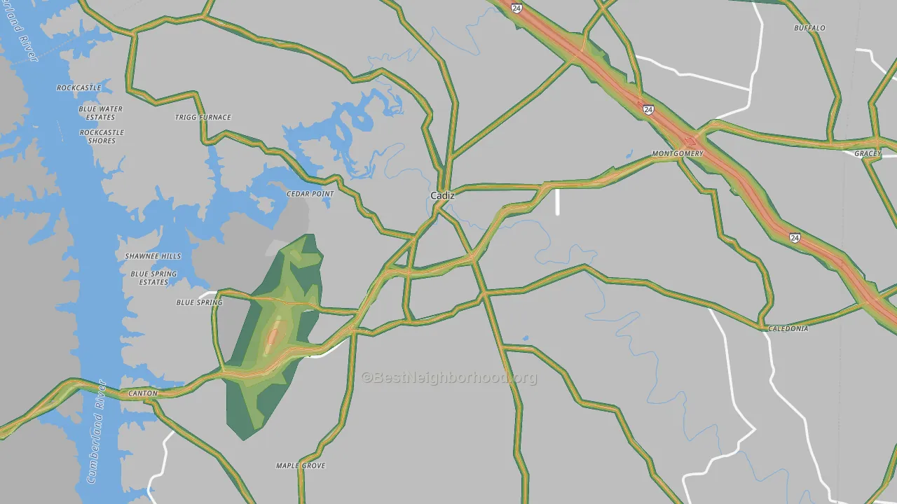Trigg County, KY Map of Noise Levels in Trigg County