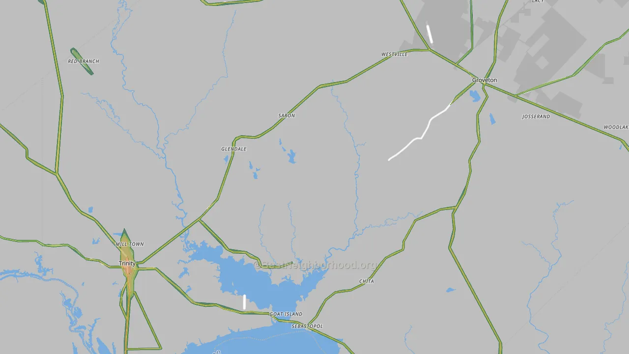 Trinity County, TX Map of Noise Levels in Trinity County