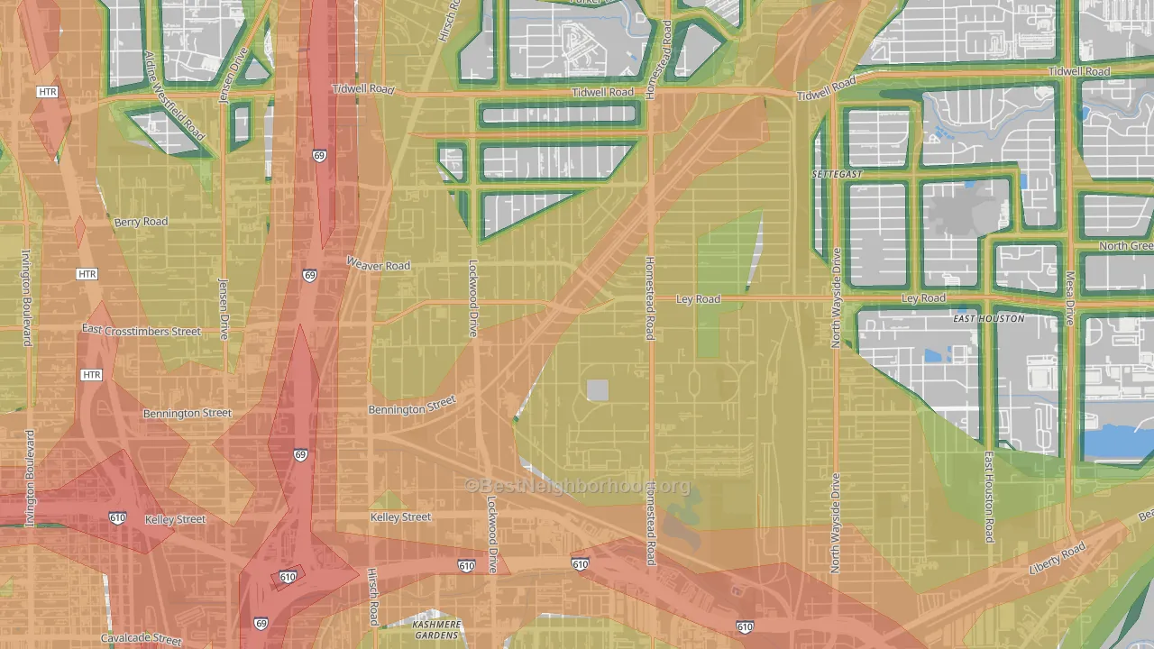 Trinity-Houston Gardens, Houston, TX Map of Noise Levels in Trinity-Houston Gardens