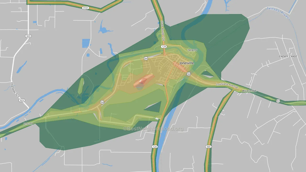 Trinity, LA Map of Noise Levels in Trinity