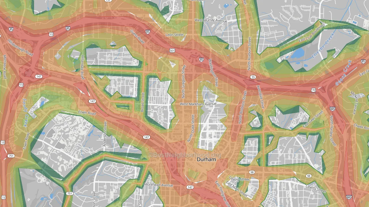 Trinity Park, Durham, NC Map of Noise Levels in Trinity Park