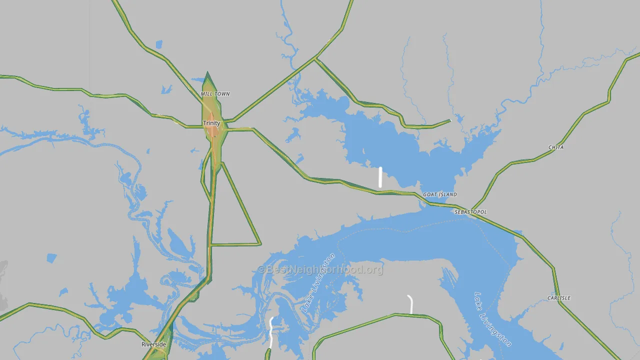 Trinity, TX Map of Noise Levels in Trinity