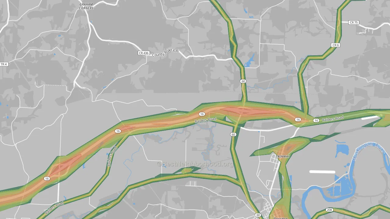 Trinway, OH Map of Noise Levels in Trinway