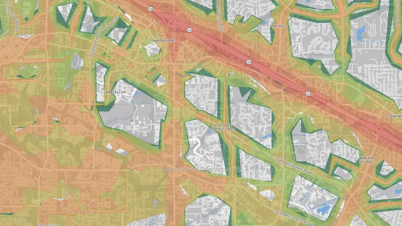 Triple Creek, Beaverton, OR Map of Noise Levels in Triple Creek