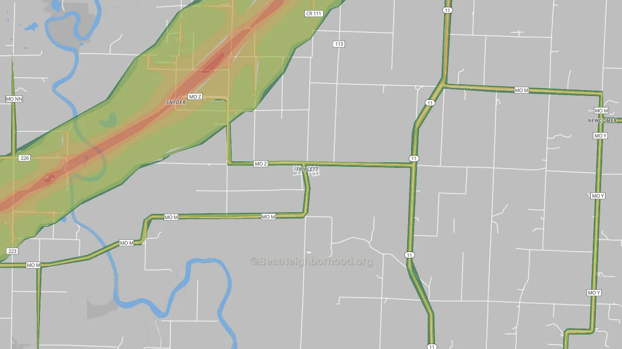 Triplett, MO Map of Noise Levels in Triplett