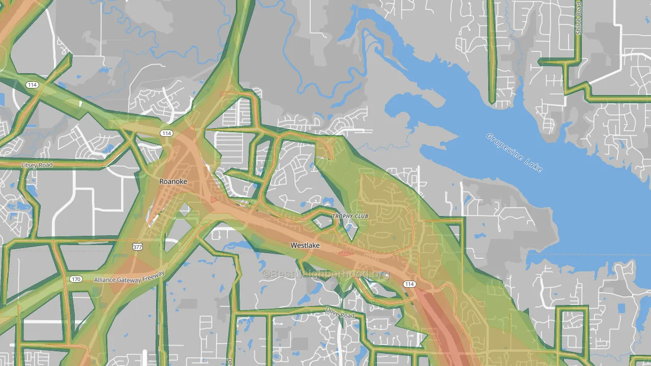 Trophy Club, TX Map of Noise Levels in Trophy Club