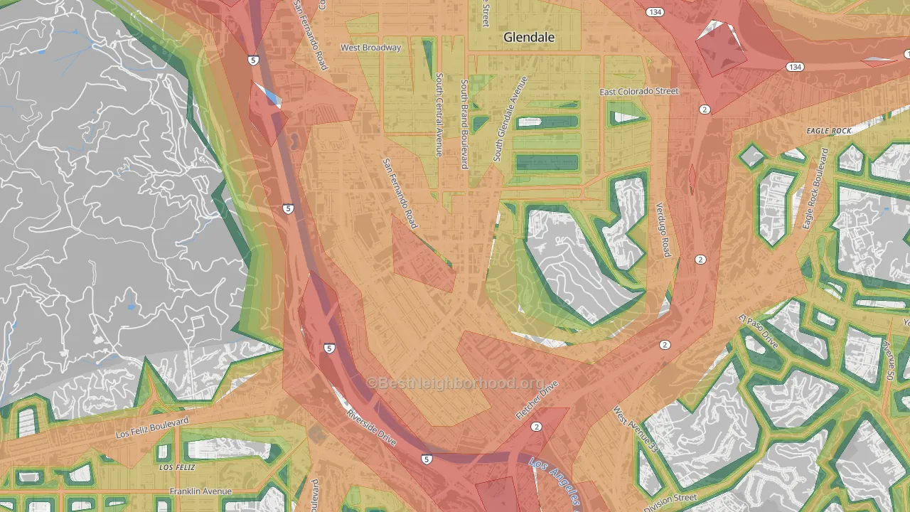Tropico, Glendale, CA Map of Noise Levels in Tropico