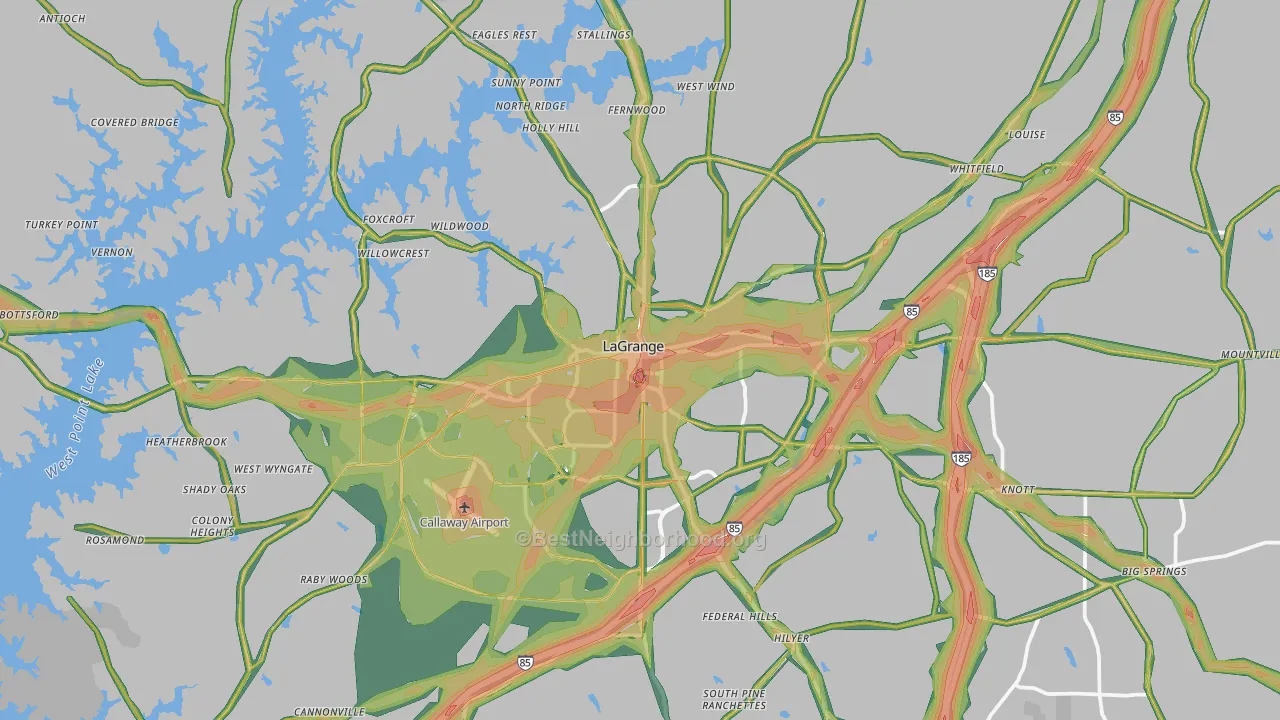 Troup County, GA Map of Noise Levels in Troup County