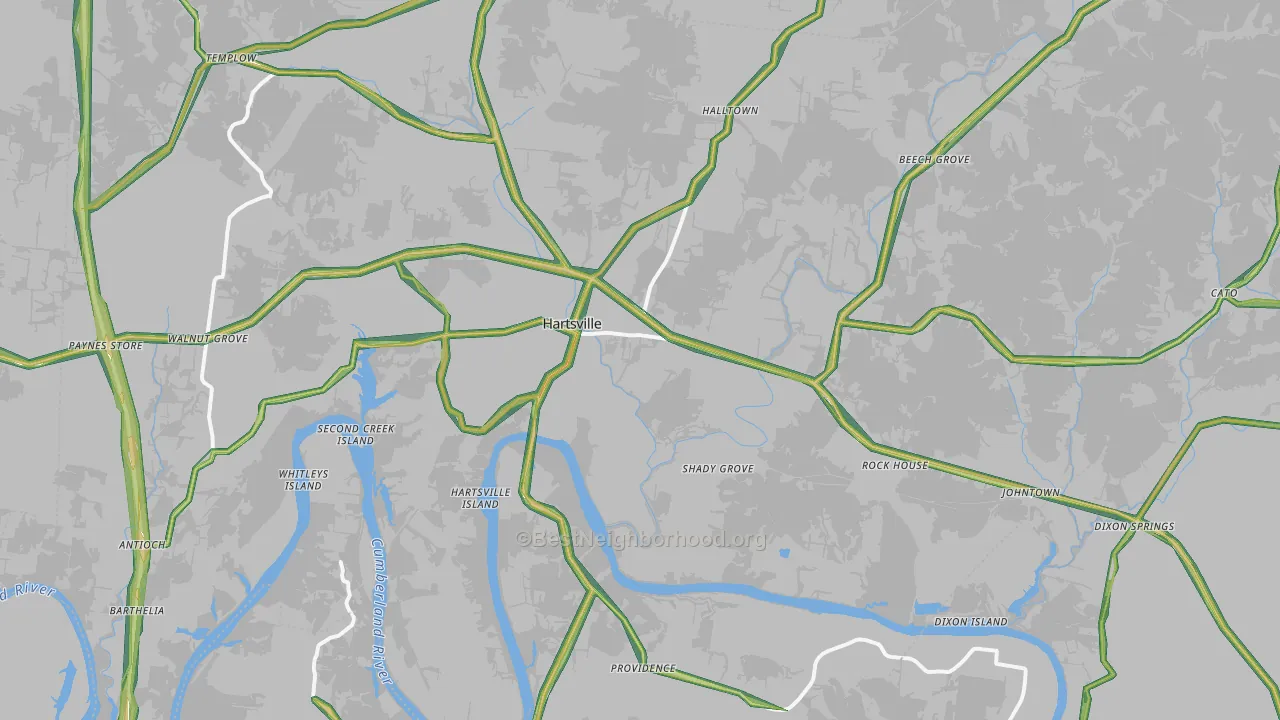 Trousdale County, TN Map of Noise Levels in Trousdale County