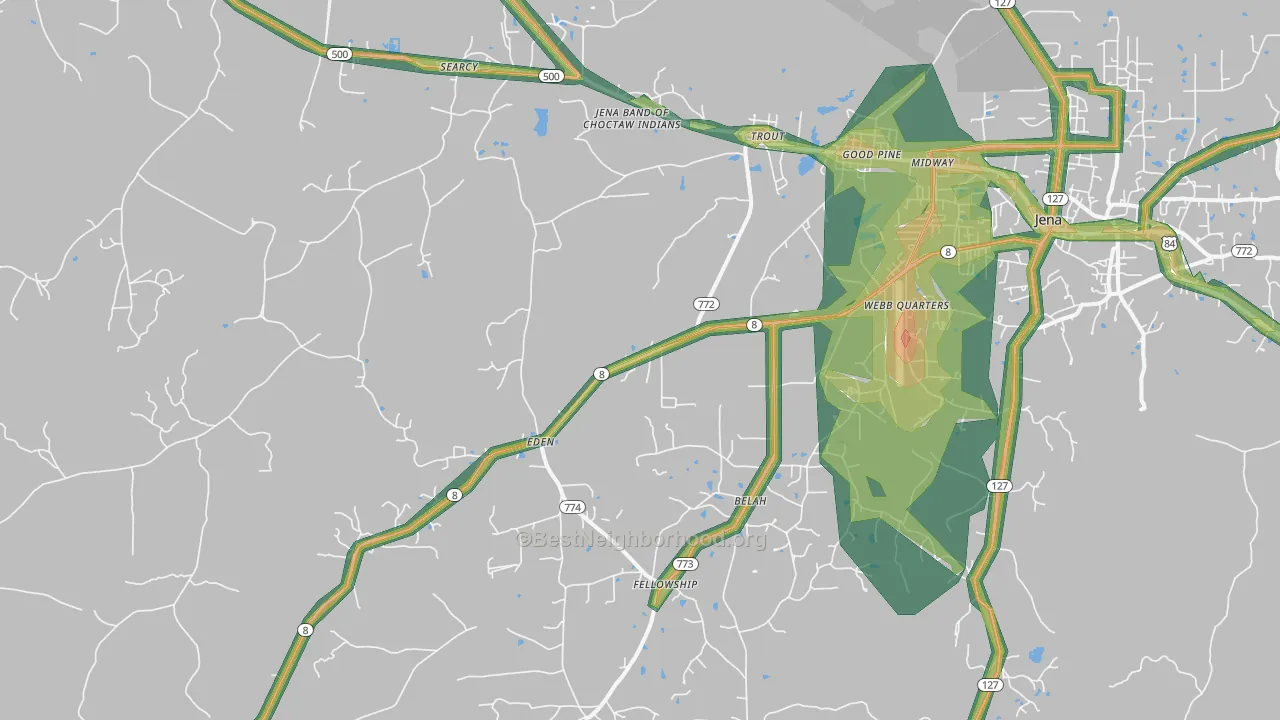 Trout, LA Map of Noise Levels in Trout