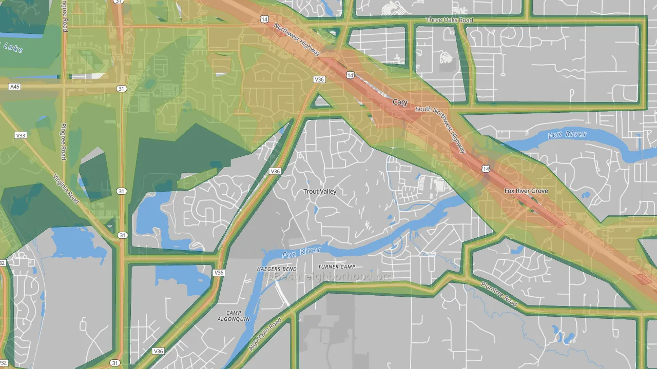 Trout Valley, IL Map of Noise Levels in Trout Valley