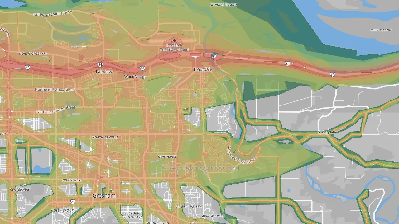 Troutdale, OR Map of Noise Levels in Troutdale