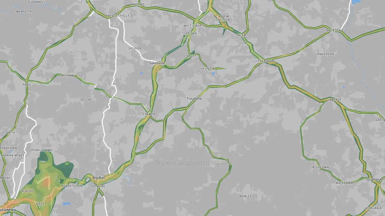 Troutville, PA Map of Noise Levels in Troutville