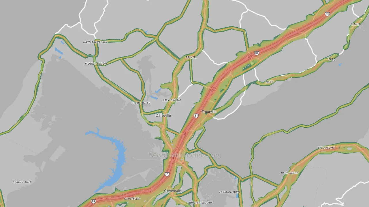 Troutville, VA Map of Noise Levels in Troutville