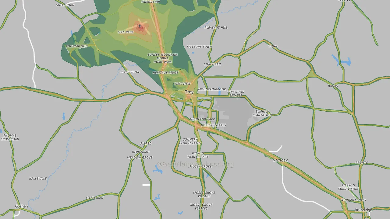 Troy, AL Map of Noise Levels in Troy