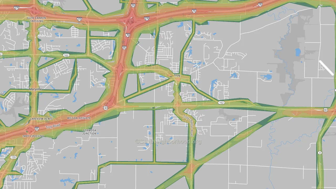 Troy, IL Map of Noise Levels in Troy
