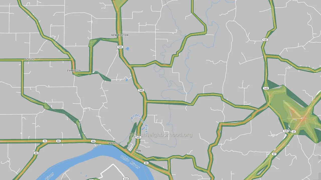 Troy, IN Map of Noise Levels in Troy