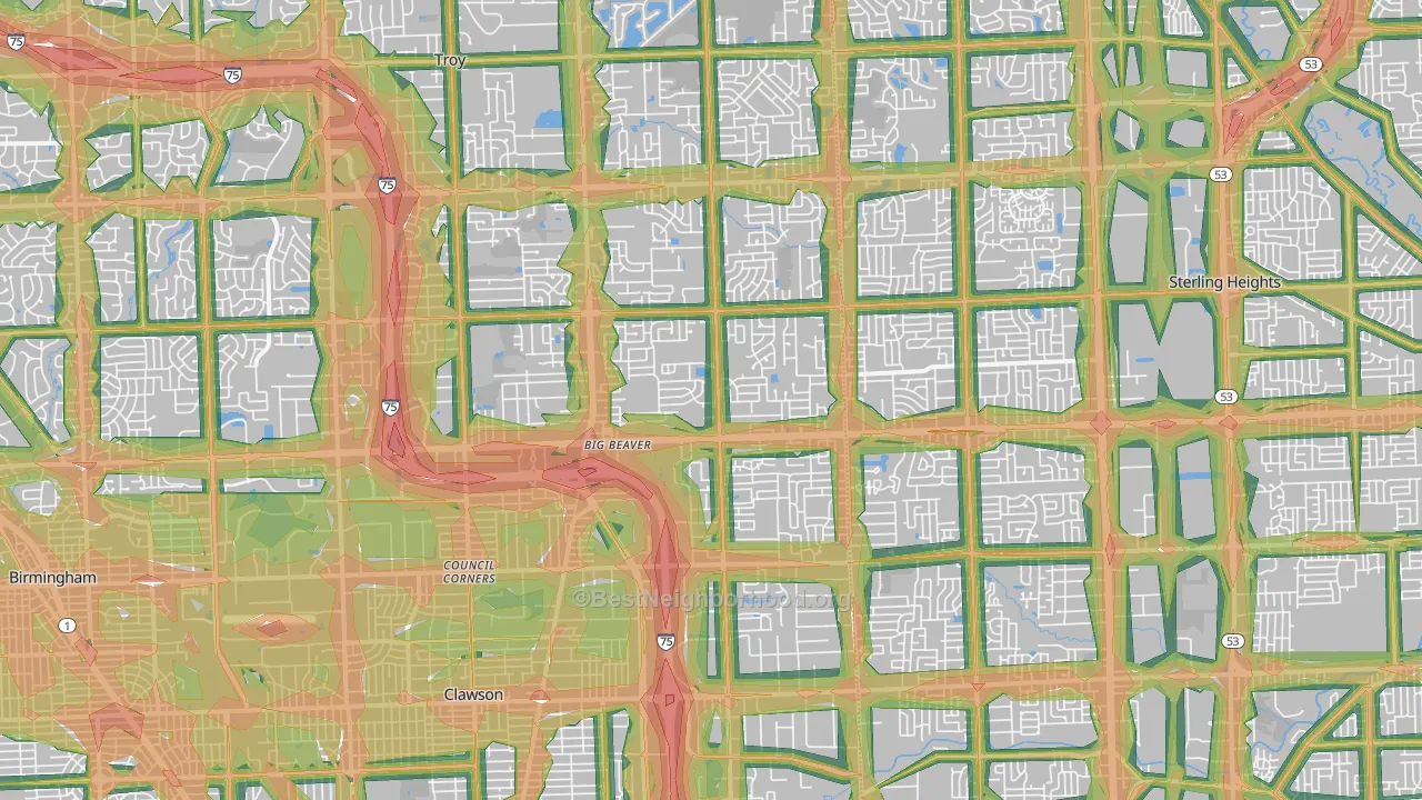 Troy, MI Map of Noise Levels in Troy