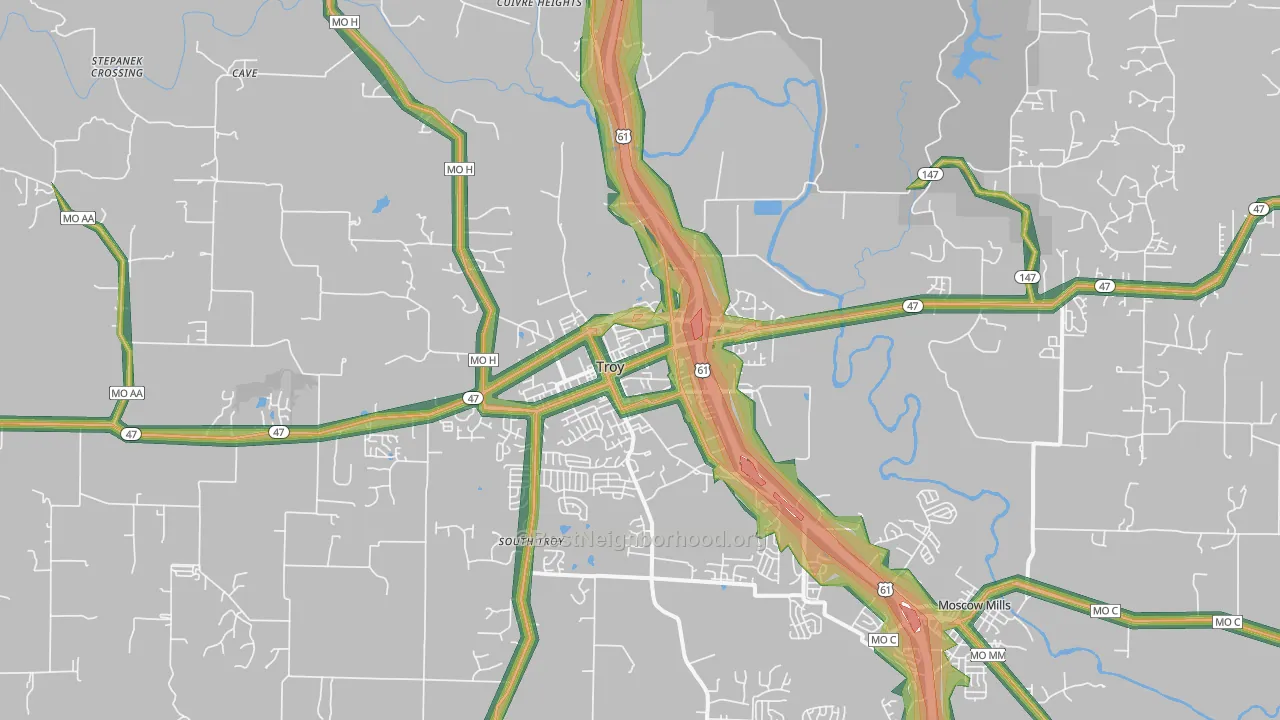Troy, MO Map of Noise Levels in Troy
