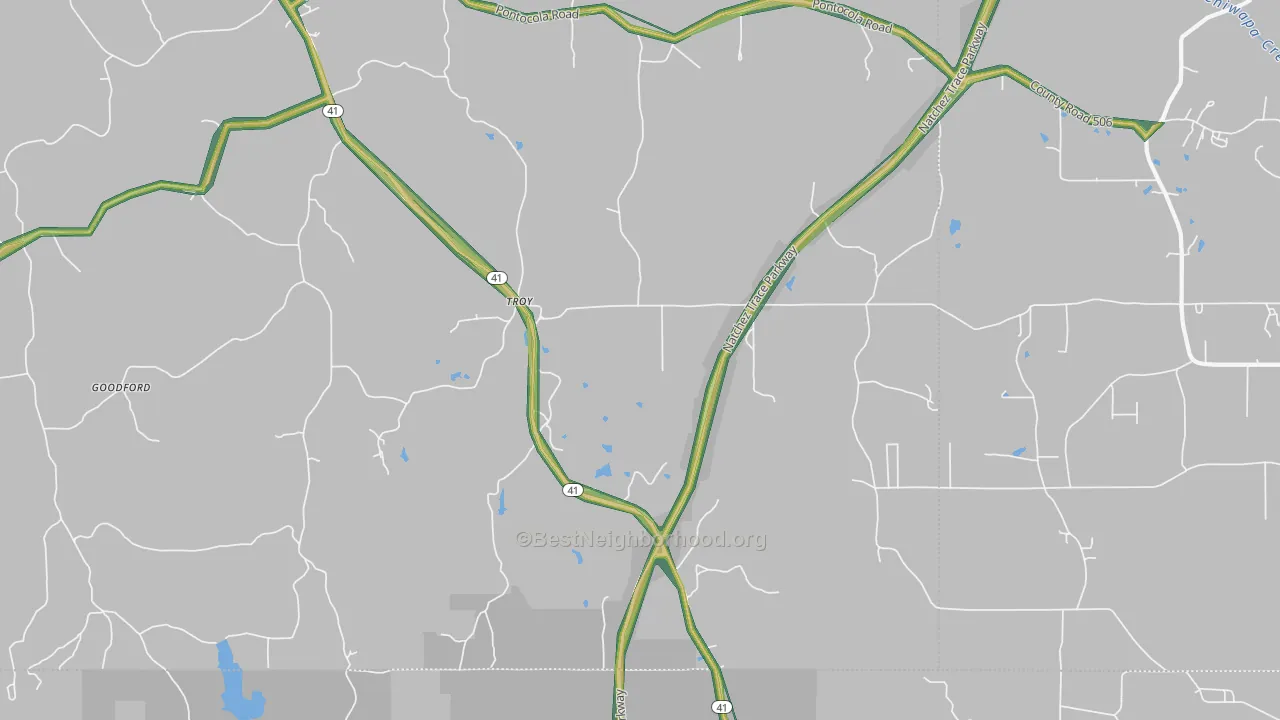 Troy, MS Map of Noise Levels in Troy