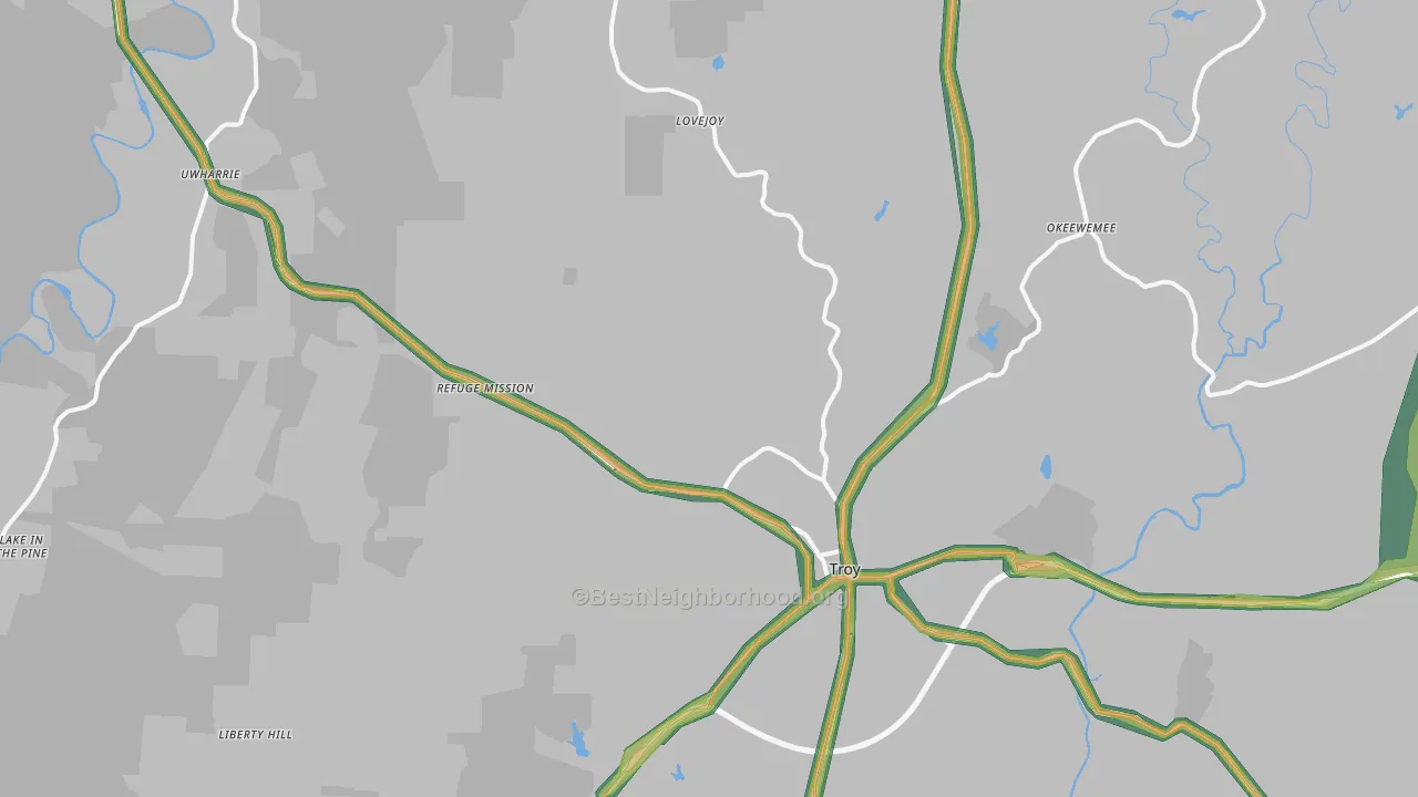 Troy, NC Map of Noise Levels in Troy
